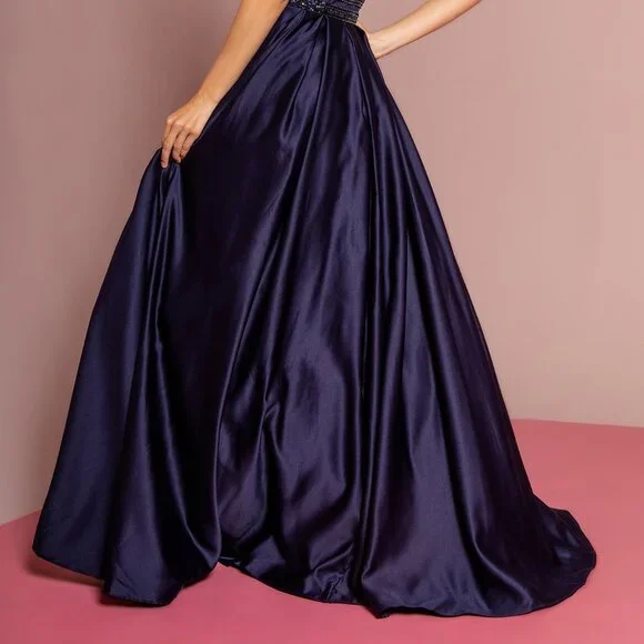 NEW LONG SLEEVELESS A-LINE SATIN DRESS WITH SCOOP NECKLINE AND SHEER BACK GL2531 - Picture 10 of 10